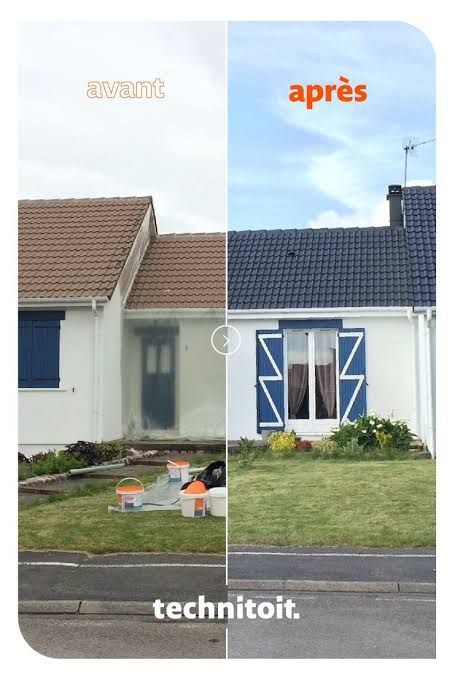 Comparaison avant/après d'une toiture rénovée.