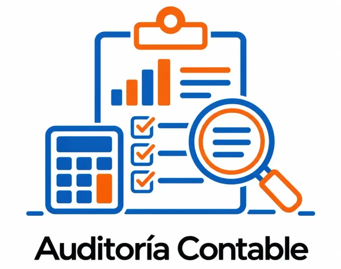 Ilustración de una auditoría contable con portapapeles, calculadora, lista de verificación y lupa