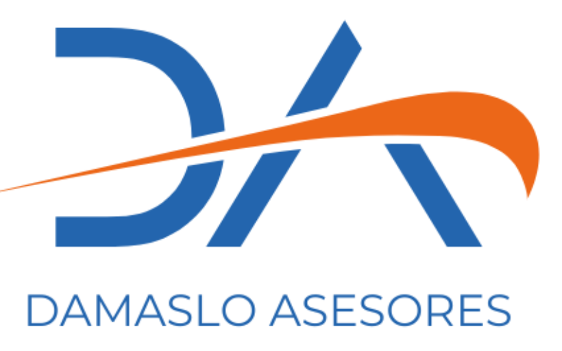 DAMASLO ASESORES logo in blue and orange text with stylized letters DXA