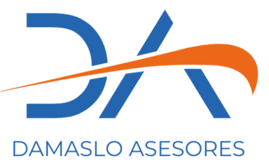 DAMASLO ASESORES logo in blue and orange text with stylized letters DXA