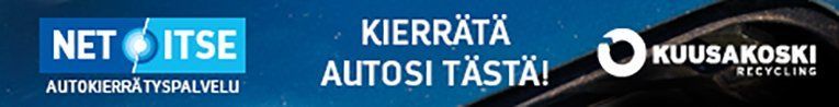 Blue banner ad with NetItse and Kuusakoski logos and Finnish text