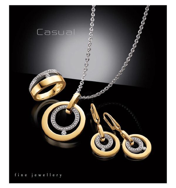 Schmuckset Ohrringe, Kette und Ring aus Platin und Gold