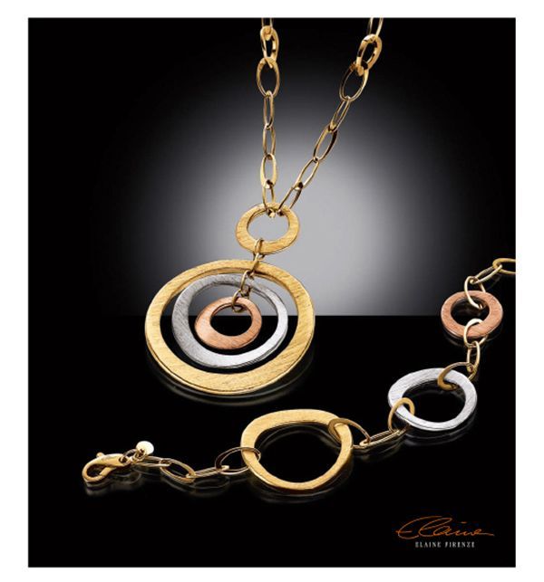 Kette mit Großen Ringen in Gold, Platin und Bronze