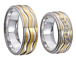 Gold und Silber gewellt gestreifter ring mit Steinen