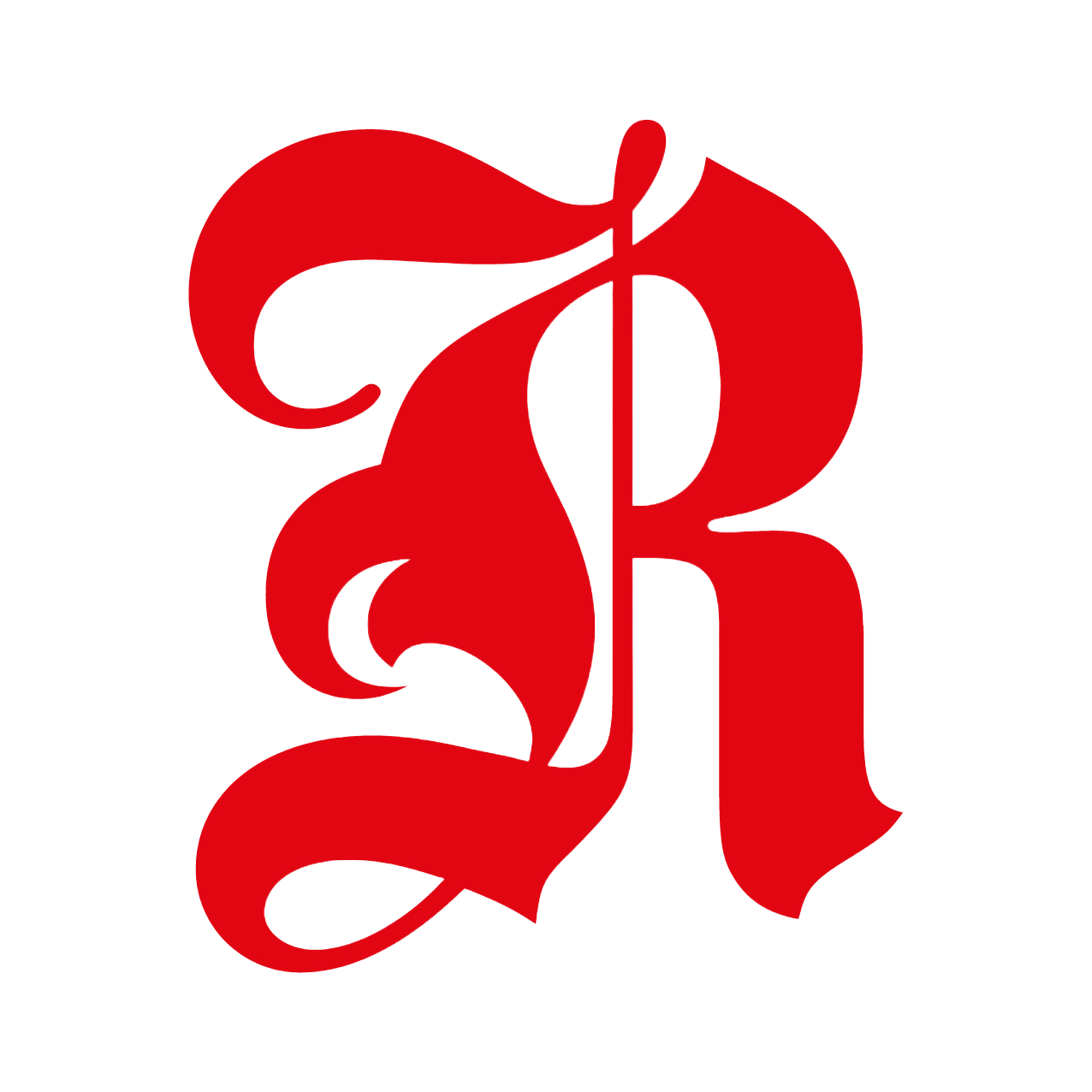 Logo Burg Reichenstein: Roter, verzierter Buchstabe R im gotischen Stil auf weißem Hintergrund
