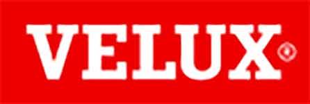 Ein roter Hintergrund mit dem Wort Velux in weißen Buchstaben
