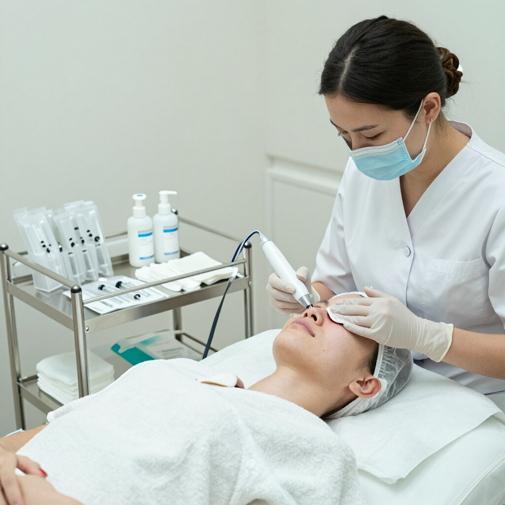 Una esteticista realiza un tratamiento facial a una clienta en una sala de spa