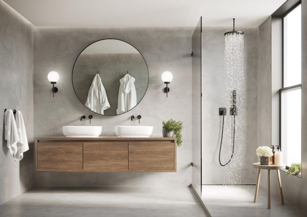 Modernes Bad in Beige