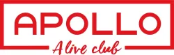 Punainen Apollo Alive Clubin logo punaisella tekstillä valkoisella taustalla
