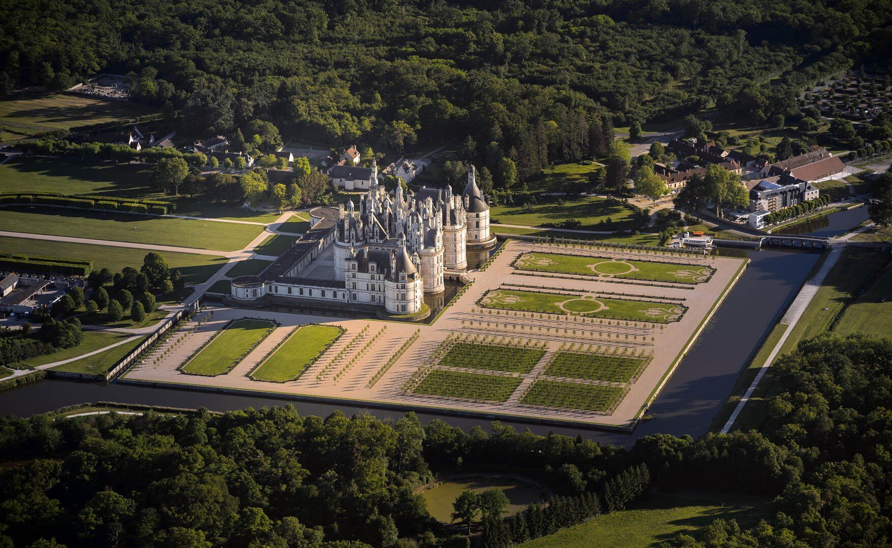 Jardins du château de Chambord vue aérienne
