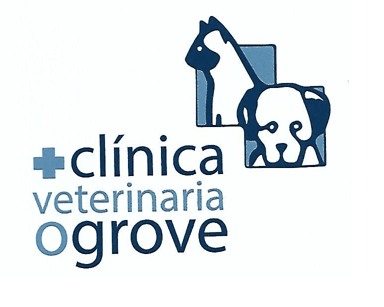 El logo de la clínica veterinaria ogrove muestra un gato y un perro.