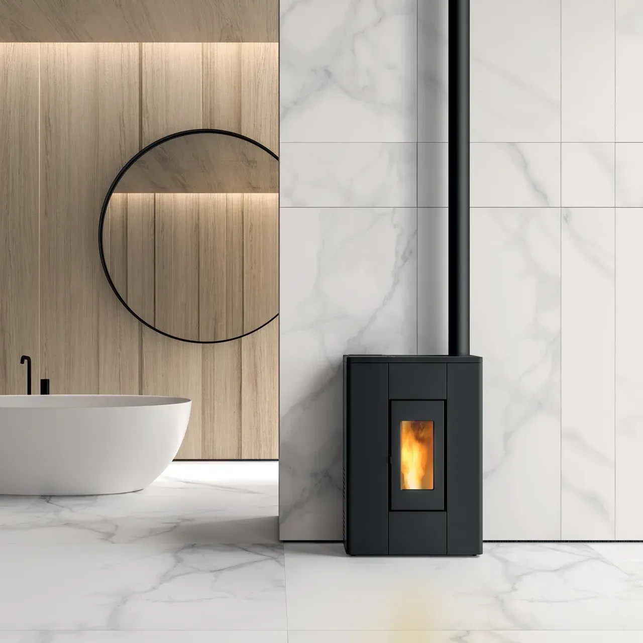 Cheminée et salle de bains