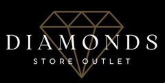 Logotipo de Diamonds Store Outlet con contorno de diamante dorado sobre fondo negro