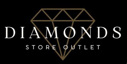 Logotipo de Diamonds Store Outlet con contorno de diamante dorado sobre fondo negro