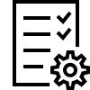 Un icono en blanco y negro de una lista de verificación con un engranaje.