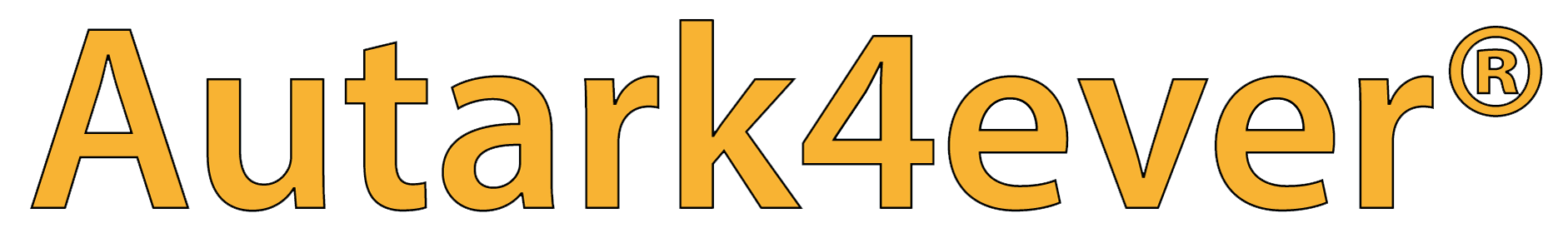 Die Worte „Autark4ever“ in orangefarbener Schrift mit dem Symbol für eingetragene Marke.