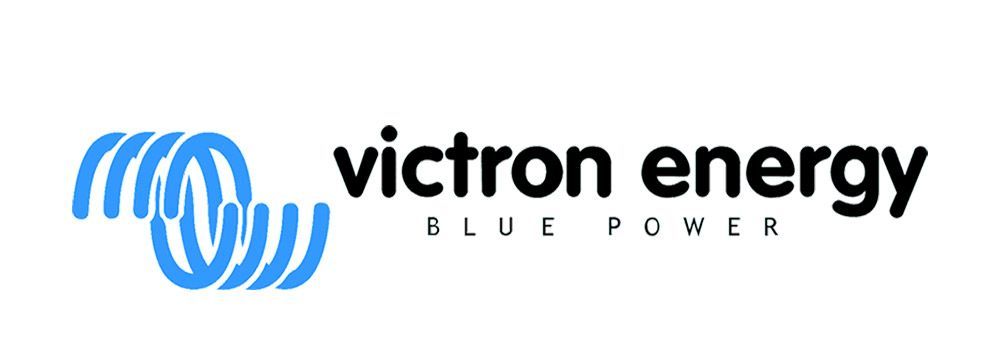 Victron Energy-Logo: blaue Spiralgrafik neben dem Text „Victron Energy BLUE POWER“.