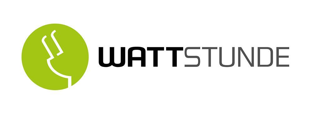 Grüner Kreis mit weißer Strichzeichnung, gefolgt von den Worten „WATTSTUNDE“.