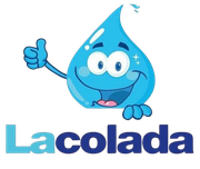 Una gota de agua de dibujos animados dando un pulgar hacia arriba para LaColada