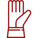 Un icono de línea roja de un guante sobre un fondo blanco.