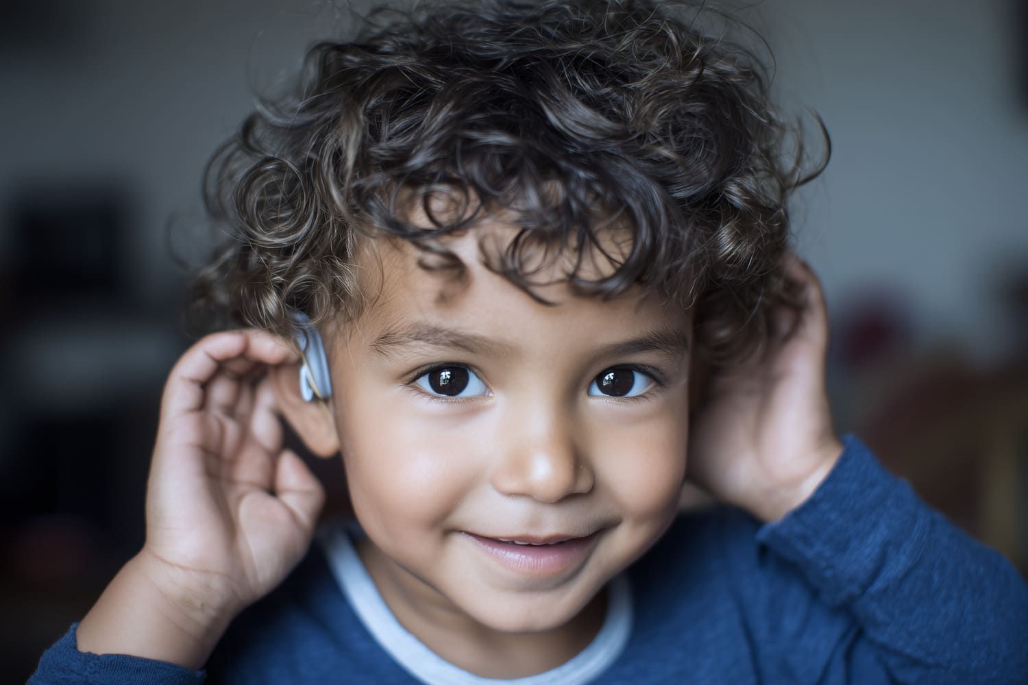 Une dame aide un enfant avec une prothèse auditive contour d'oreille