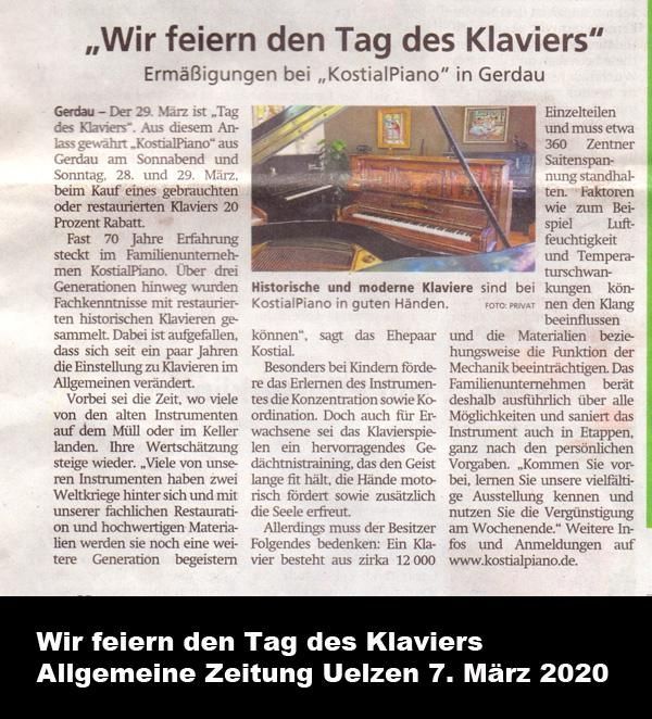 Zeitungsartikel „Wir feiern den Tag des Klaviers“ mit Rabatten bei KostialPiano in Gerdau.