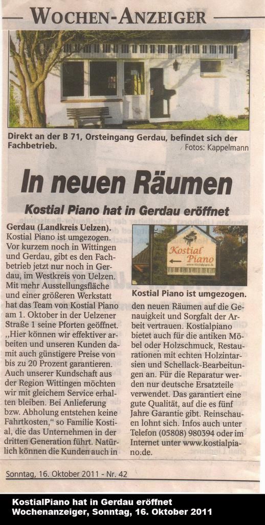 Artikel in einer deutschen Zeitung mit Foto eines Gebäudes, dem Schild „Kontal Plans“ und einem Text über ein Unternehmen.