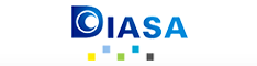 Un logotipo azul y blanco para oiasa sobre un fondo blanco.