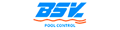 Un logotipo azul y blanco para el control de piscinas BSV.