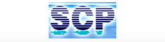 Un logotipo para SCP con fondo azul.