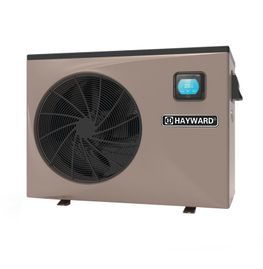 Una bomba de calor Hayward está colocada encima de una superficie blanca.
