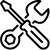 Eine Schwarzweißzeichnung eines Schraubenschlüssels und eines Schraubenziehers.