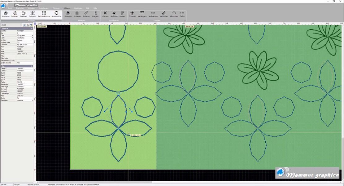 Ein Computerbildschirm zeigt ein Muster aus Kreisen und Blumen