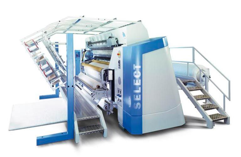Eine blau-weiße Maschine mit dem Wort „Select“ darauf