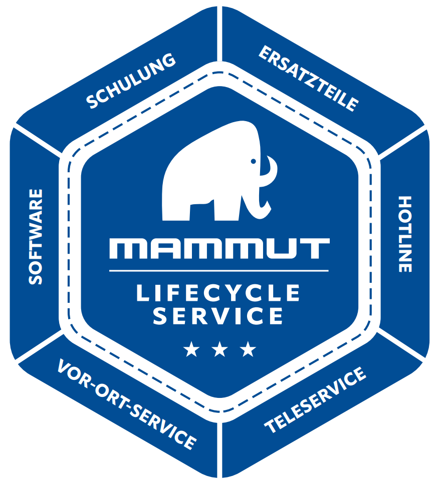 Ein blau-weißes Logo für den Mammut Lifecycle Service