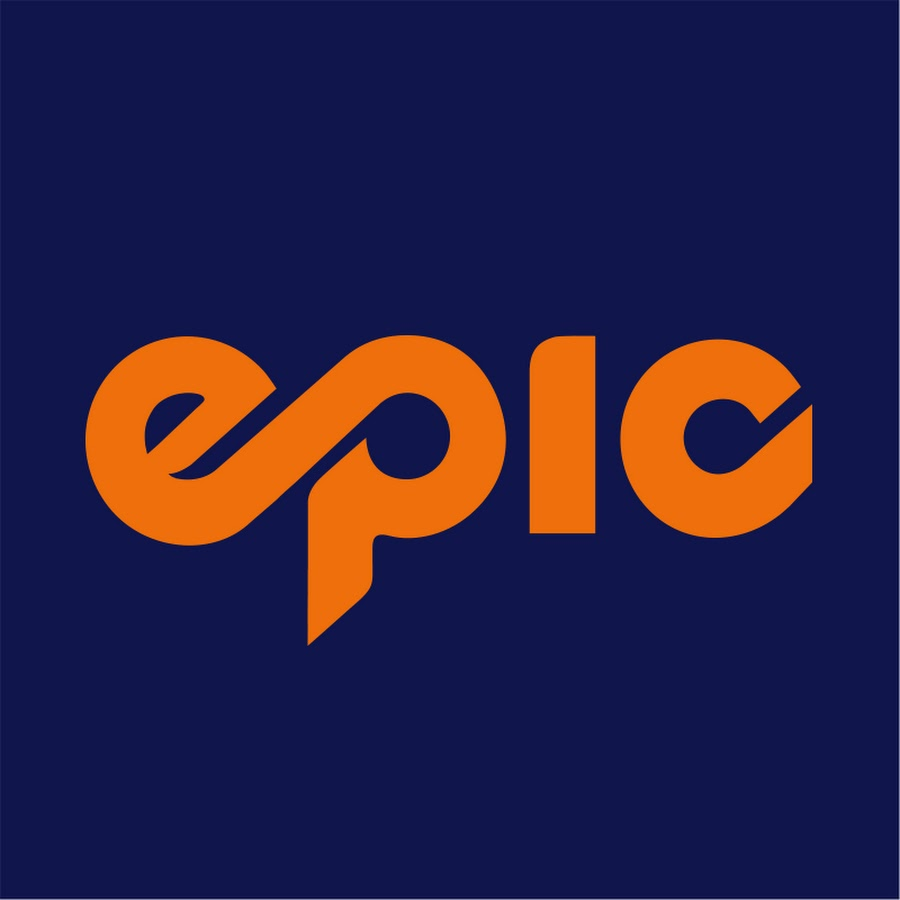 Epic logo in orange over a dark blue background. The 