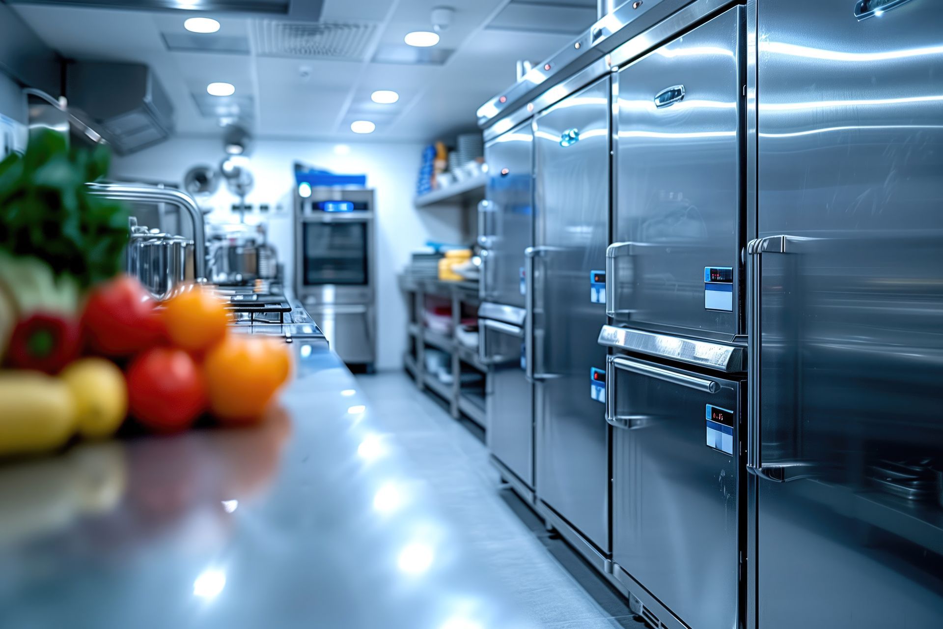 Oranges sur un plan de travail en inox dans une cuisine