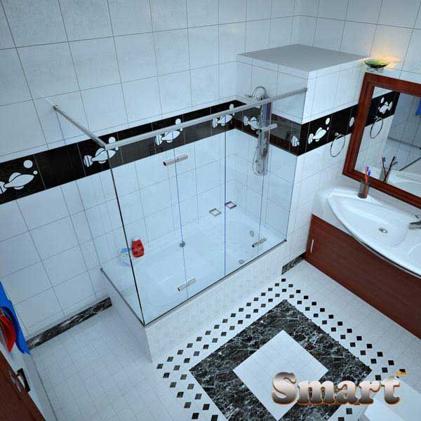 Καμπίνα μπάνιου δίφυλλη γωνιακή με 3 σταθερά