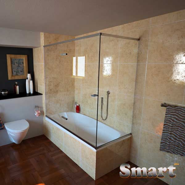 Καμπίνα μπάνιου μονόφυλλη ανοιγόμενη γωνία & με δύο σταθερά