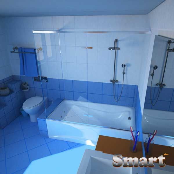 Καμπίνα μπάνιου μονόφυλλη ανοιγόμενη γωνία & με δύο σταθερά