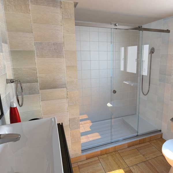 Καμπίνα μπάνιου μονόφυλλη συρόμενη  με 2 σταθερά