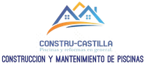 Logotipo de Constru-Castilla, empresa de construcci&oacute;n y mantenimiento de piscinas. Incluye el icono de una casa y texto.