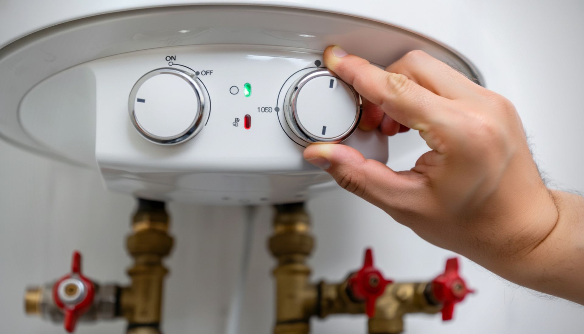 Une main tourne un thermostat de ballon d'eau chaude