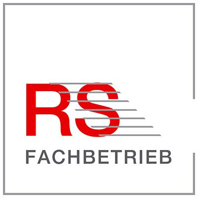 Wir sind Mitglied im Bundesverband Rollladen + Sonnenschutz e.V. Ein Logo für eine Firma namens RS Fachbetrieb