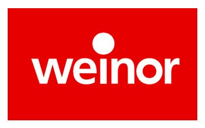 Ein rot-weißes Logo für Weinor auf weißem Hintergrund.
