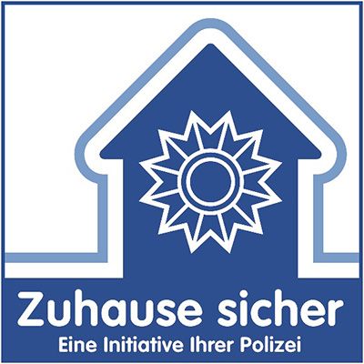 Ein blaues Schild mit der Aufschrift „Zuhause sicher“