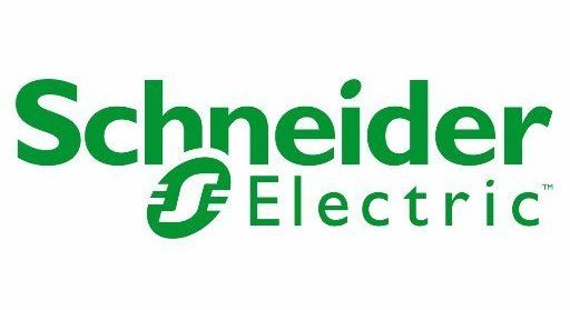 Logotipo verde de Schneider Electric con texto y símbolo estilizado en forma de hoja.