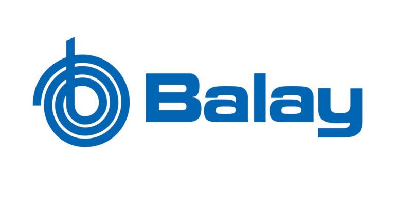 Logotipo de Balay: símbolo en espiral azul con una línea que se extiende hacia arriba, junto a la palabra 