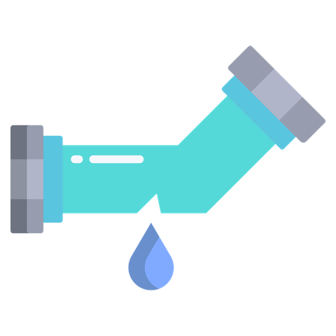 Fuite d'un tuyau turquoise avec une goutte d'eau.