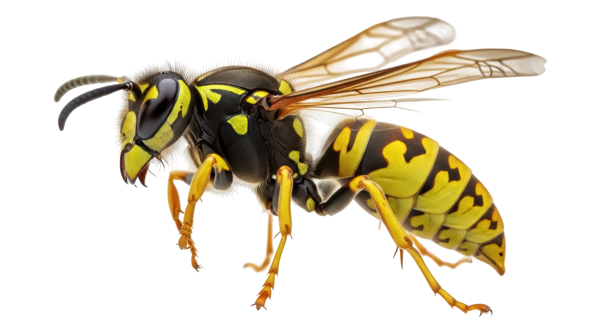 Un frelon jaune et noir représenté de profil.